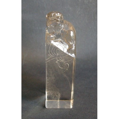 Rock crystal seal with ruyi incised and sculpted a fo dog